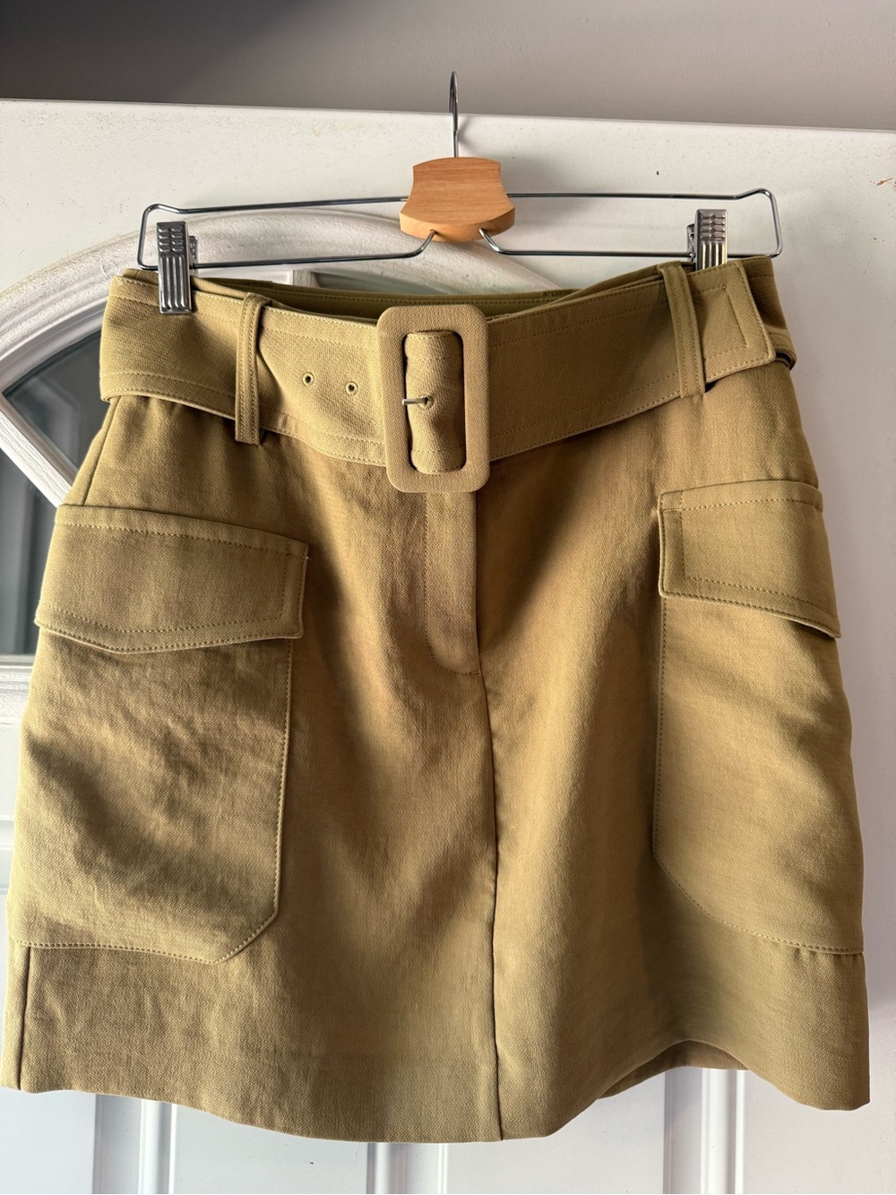 Women's High-Waist Cargo Belted Skirt in Olive Green